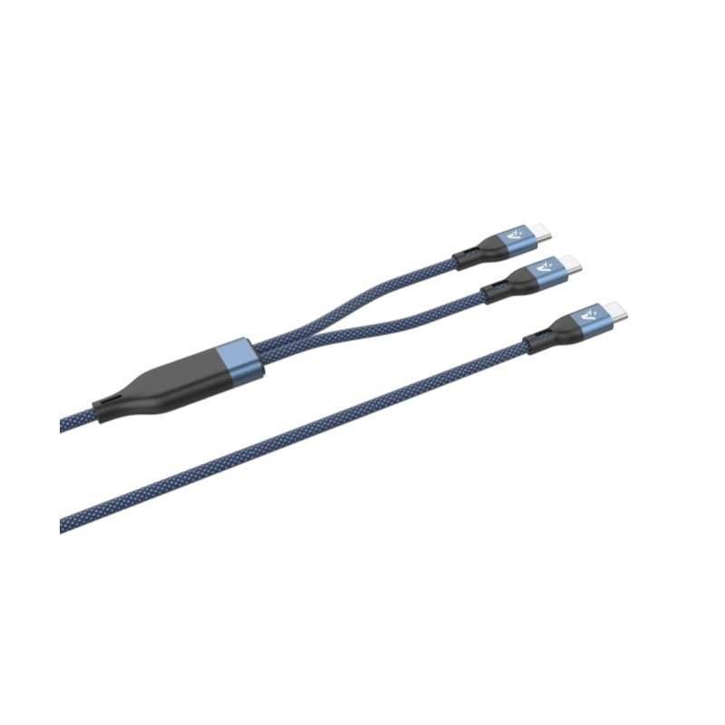 Cavo usb vultech doppio usb-c in nylon 100w 1.2m blu [cs-nccc12bl]