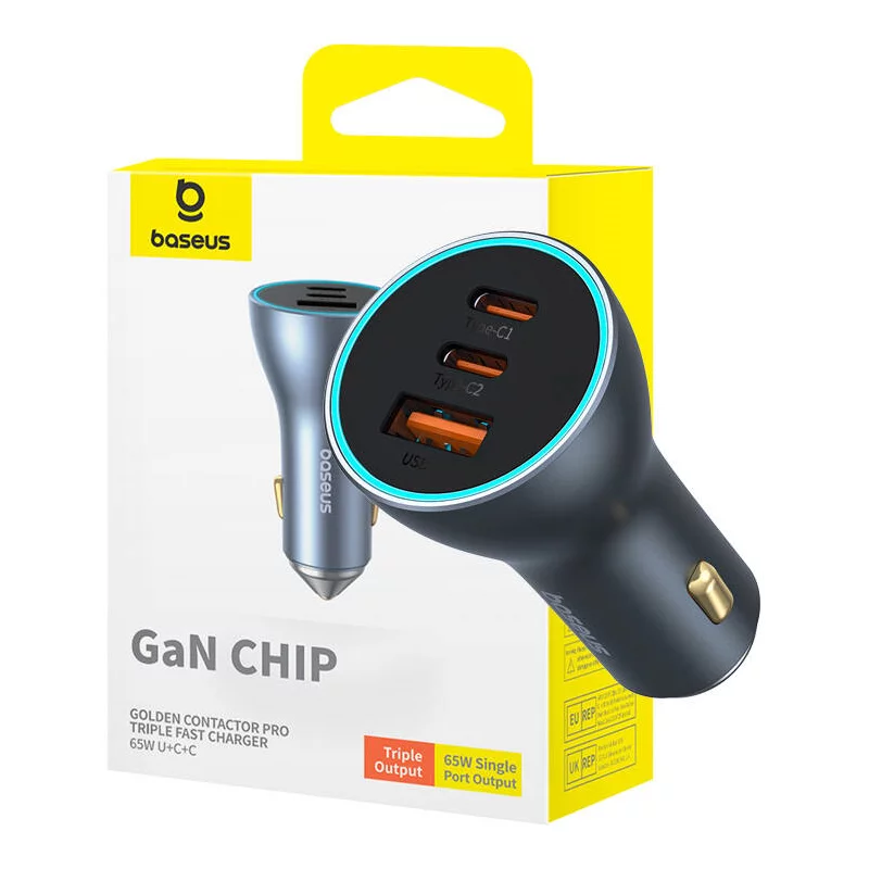 Caricabatteria da auto baseus golden contactor pro 2x usb-c/1x