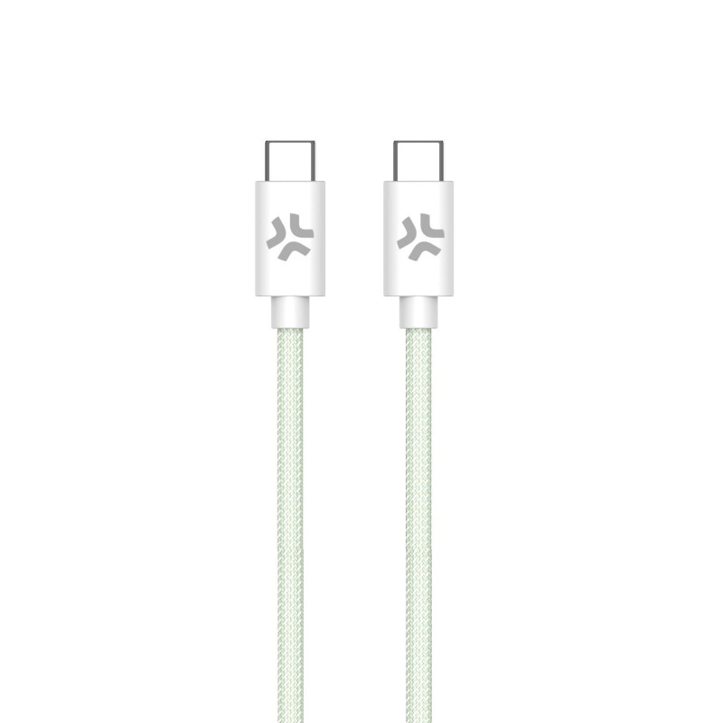 Cavo usb celly intrecciato in cotone usb-c a usb-c 1.5m verde/bianco