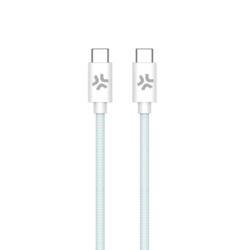 Cavo usb celly intrecciato in cotone usb-c a usb-c 1.5m blu/bianco