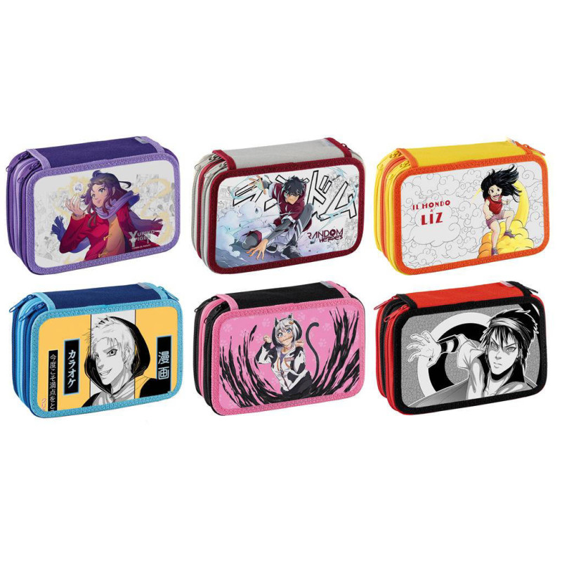 Astucci scuola 3zip favorit bicolore manga 20x13x7.5cm assortiti