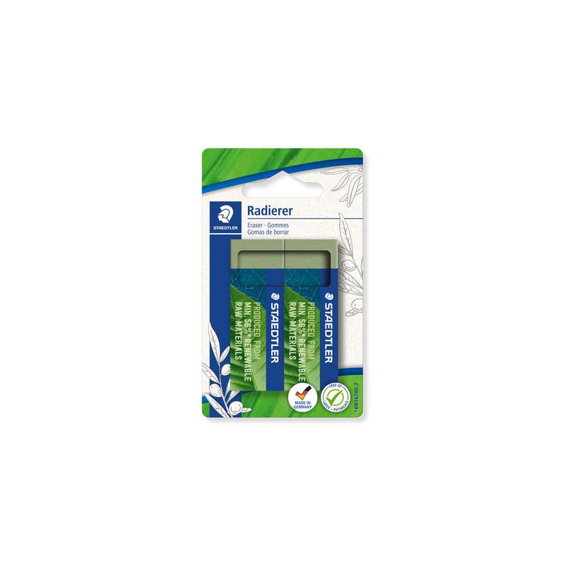Gomma staedtler con materiali naturali 65x23x10mm verde 2pz [52680bk2]