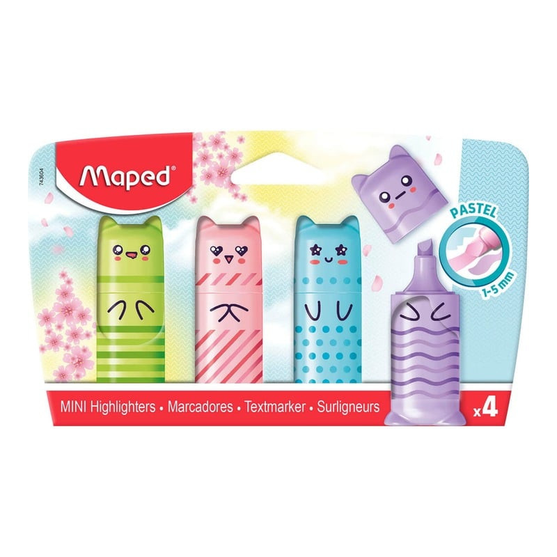 Evidenziatori pastello maped cf4 mini kawaii cats 4 colori 4pz [743604]