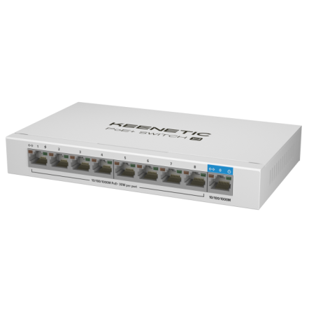 Switch keenetic gigabit a 9 porte 1x1gbps + 8x1gbps poe+ 120w bianco