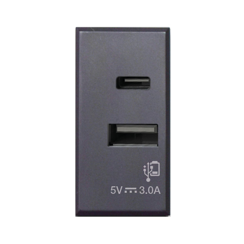 Caricatore usb ave 445082usbac serie44 tipo a 3a 230v grigio