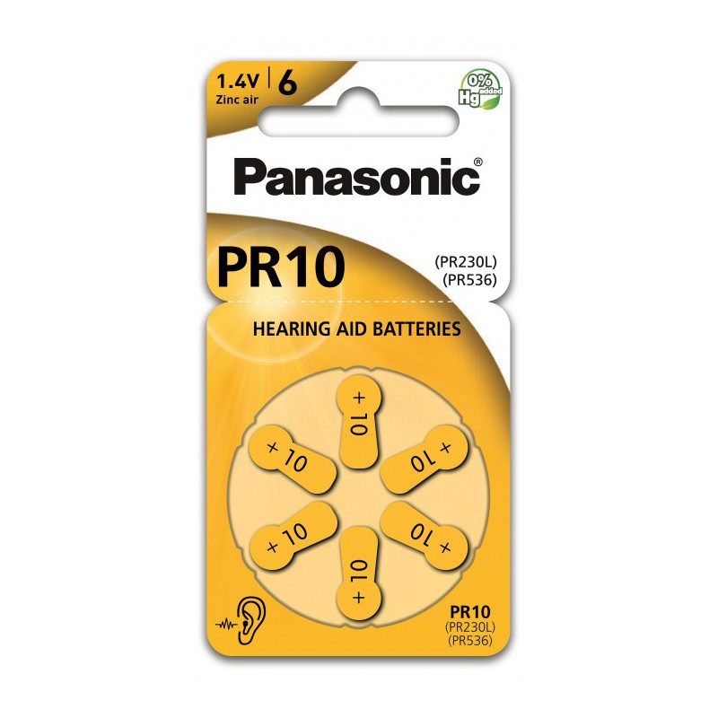 Pile panasonic pr10 pr230 x6 zinc air 1.4v per gli apparecchi acustici