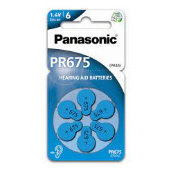 Batteria panasonic per apparecchi acustici zink air pr675 x6 pile