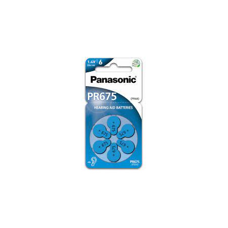 Batteria panasonic per apparecchi acustici zink air pr675 x6 pile