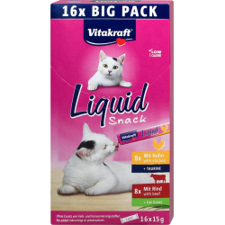 Snack per gatti vitakraft cat liquid-snack manzo e pollo 16x15g