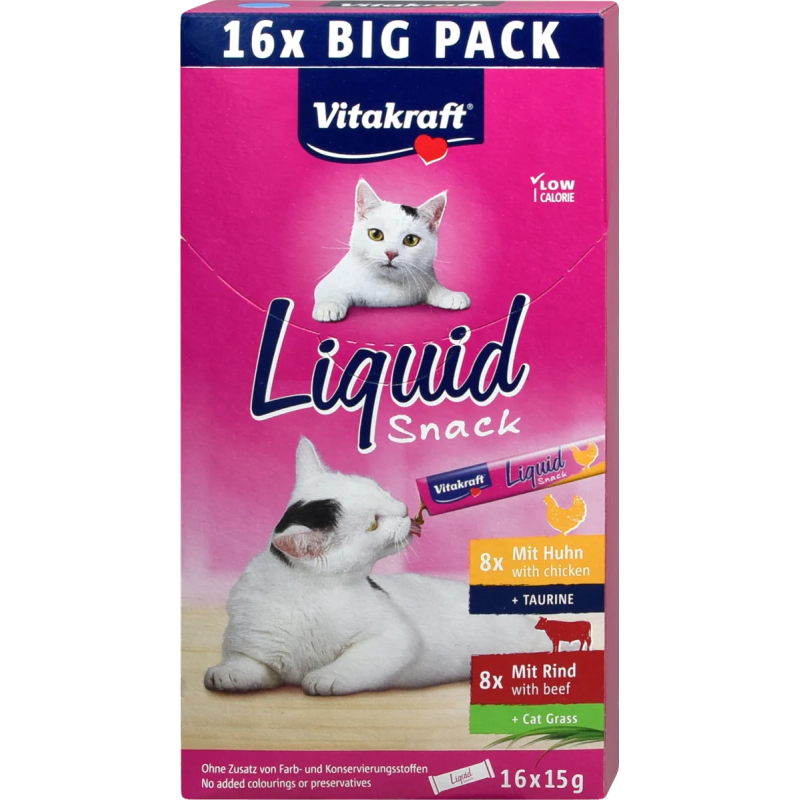 Snack per gatti vitakraft cat liquid-snack manzo e pollo 16x15g