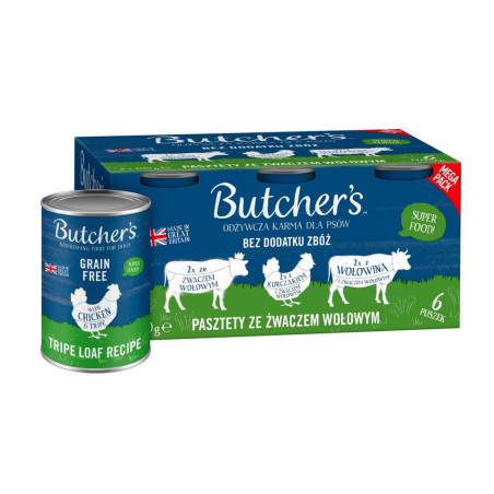 Cibo umido butcher's original mega pack mix trippa ricetta per