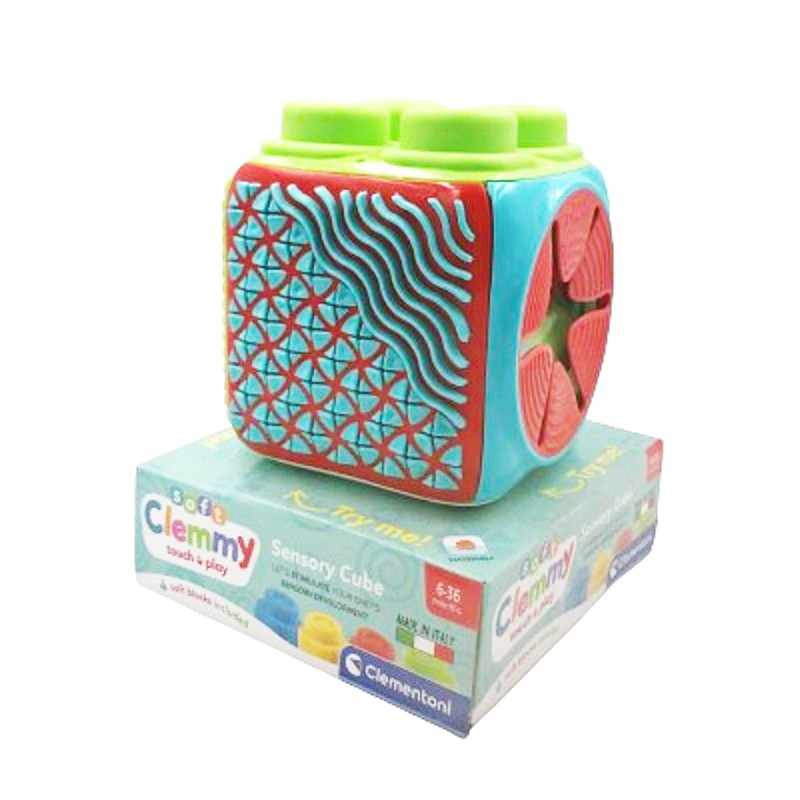 Gioco da costruzione clementoni clemmy morbido cubo sensoriale multicolore