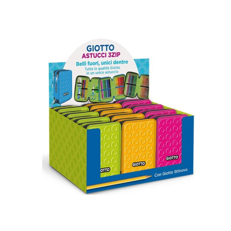 Astuccio giotto 3 zip collezione stilnovo colori neon assortiti 19.5x7.5x12.9cm