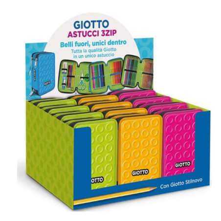 Astuccio giotto 3 zip collezione stilnovo colori neon assortiti 19.5x7.5x12.9cm