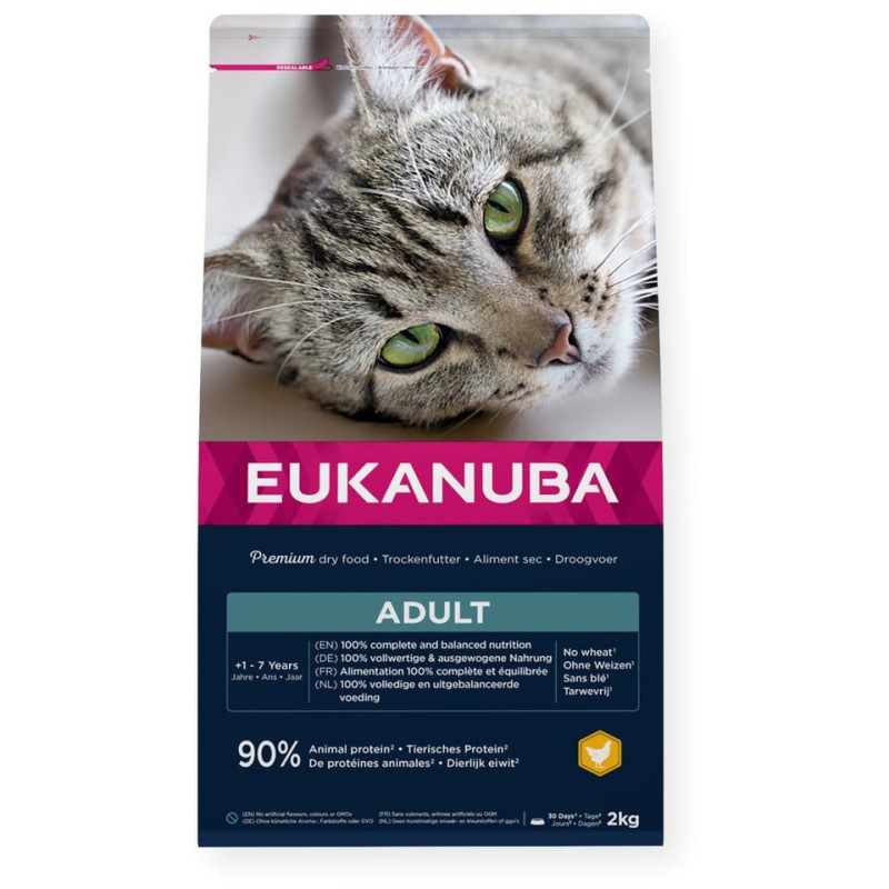 Cibo secco eukanuba adult pollo per gatti 2kg