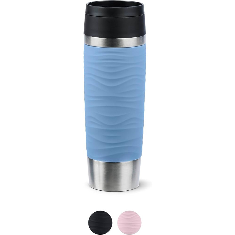 Tazza termica emsa travel mug waves grande 0.5l azzurro/acciaio inossidabile