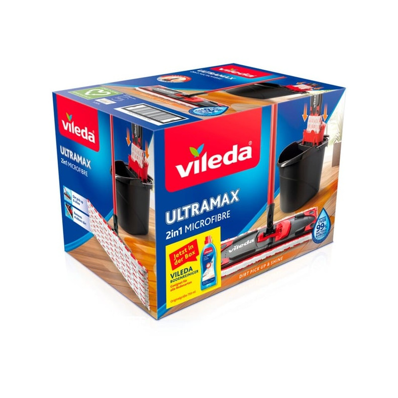 Set mocio vileda ultramat con pavimenti e secchio 750ml nero/rosso