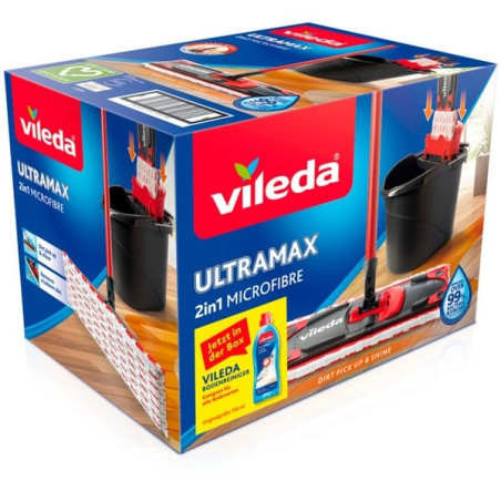 Set mocio vileda ultramat con pavimenti e secchio 750ml nero/rosso