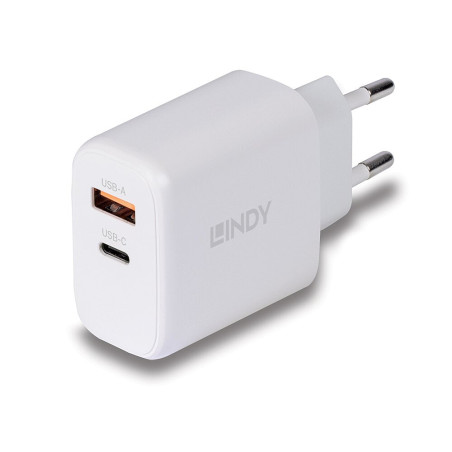 Caricabatterie lindy usb-c con 2porte/65w bianco [73428]