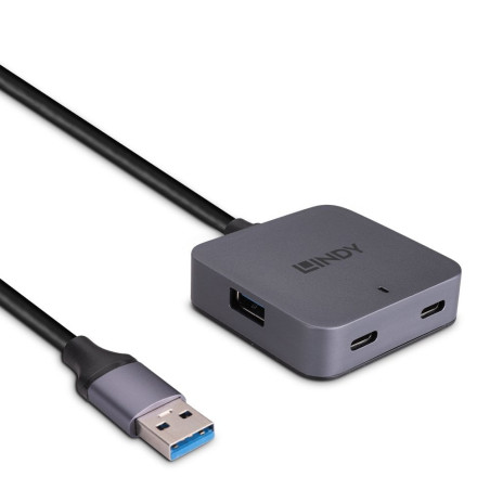 Hub lindy usb 3.2 a 4 porte 5 mbit/s nero/grigio [43388]