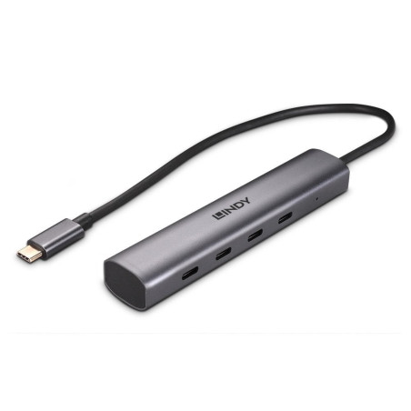 Hub lindy usb 3.2 gen 2 tipo c a 4 porte grigio [43384]