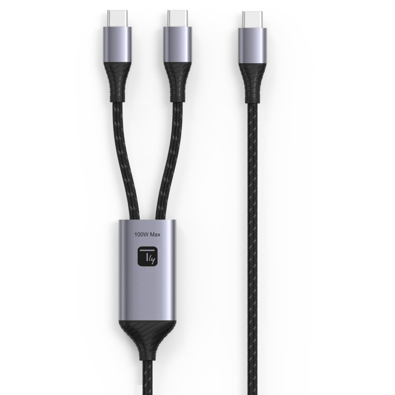 Cavo di ricarica sdoppiatore techly usb-c maschio a due usb-c