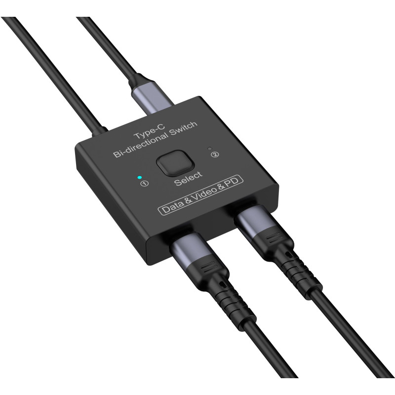 Switch bidirezionale techly usb tipo c 8k nero