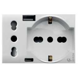 Presa schuko ave s44 usb-a e usb-c 2p+t 10/16a 250v 3 moduli