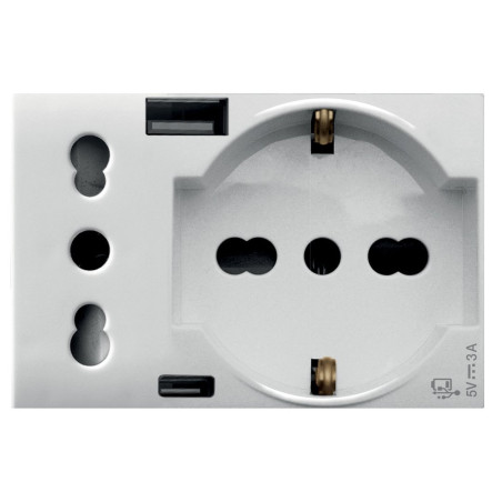 Presa schuko ave s44 usb-a e usb-c 2p+t 10/16a 250v 3 moduli