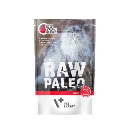 Cibo umido per gatti vetexpert raw paleo manzo 100g