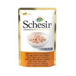 Cibo umido per gatti agras pet foods schesir tonno e pollo con gamberi