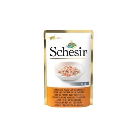 Cibo umido per gatti agras pet foods schesir tonno e pollo con gamberi