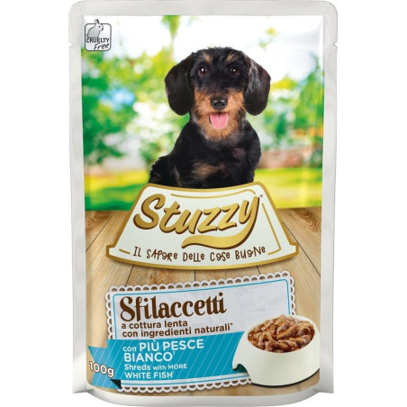 Cibo umido agras pet foods stuzzy sfilaccetti con carne di pesce