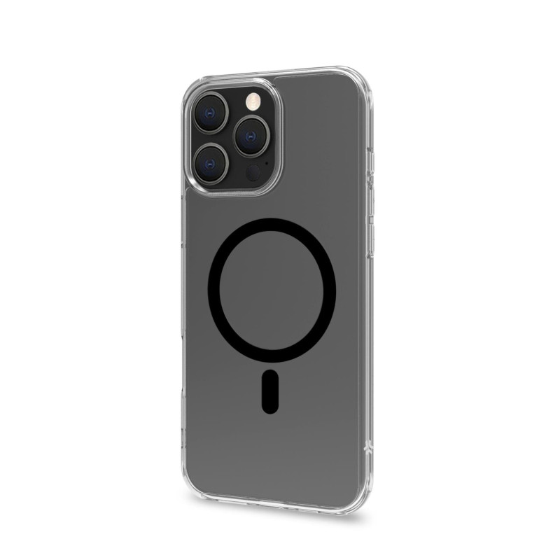 Custodia celly gelskinmag per apple iphone 16 pro max nero/trasparente