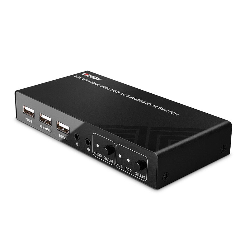 Switch hdmi lindy kvm 4k60 2 porte nero [32809]