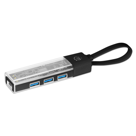 Hub manhattan combo usb 3.0 usb-c/usb-a 4 porte nero/trasparente