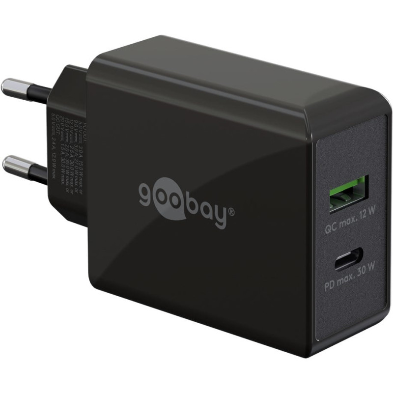 Alimentatore da rete goobay ladeger per smartphone tipo c 30w nero