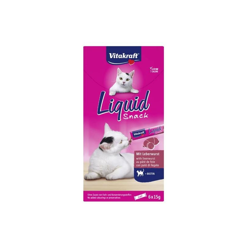 Snack per gatti vitakraft liquido con fegato/biotina 6x15g 6pz