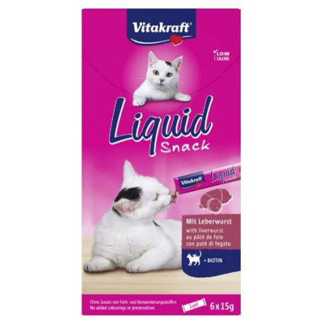Snack per gatti vitakraft liquido con fegato/biotina 6x15g 6pz