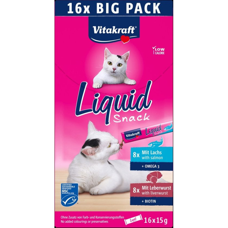 Snack per gatti vitakraft liquido fegato + salmone 16x15g 16pz