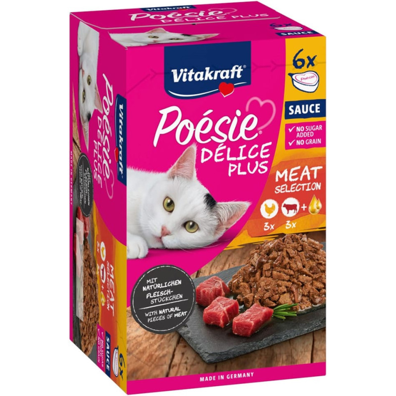 Cibo umido per gatti vitakraft poesie delice plus pollo+manzo 6x85g