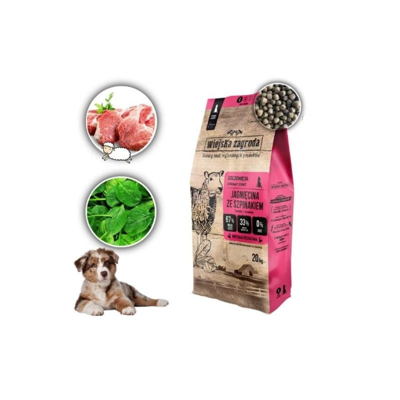 Cibo secco wiejska zagroda agnello con spinaci per cuccioli 20kg