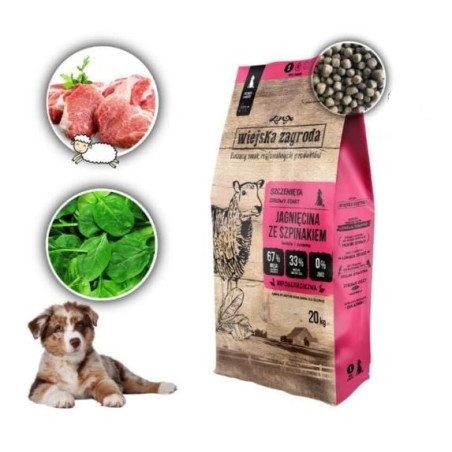 Cibo secco wiejska zagroda agnello con spinaci per cuccioli 20kg