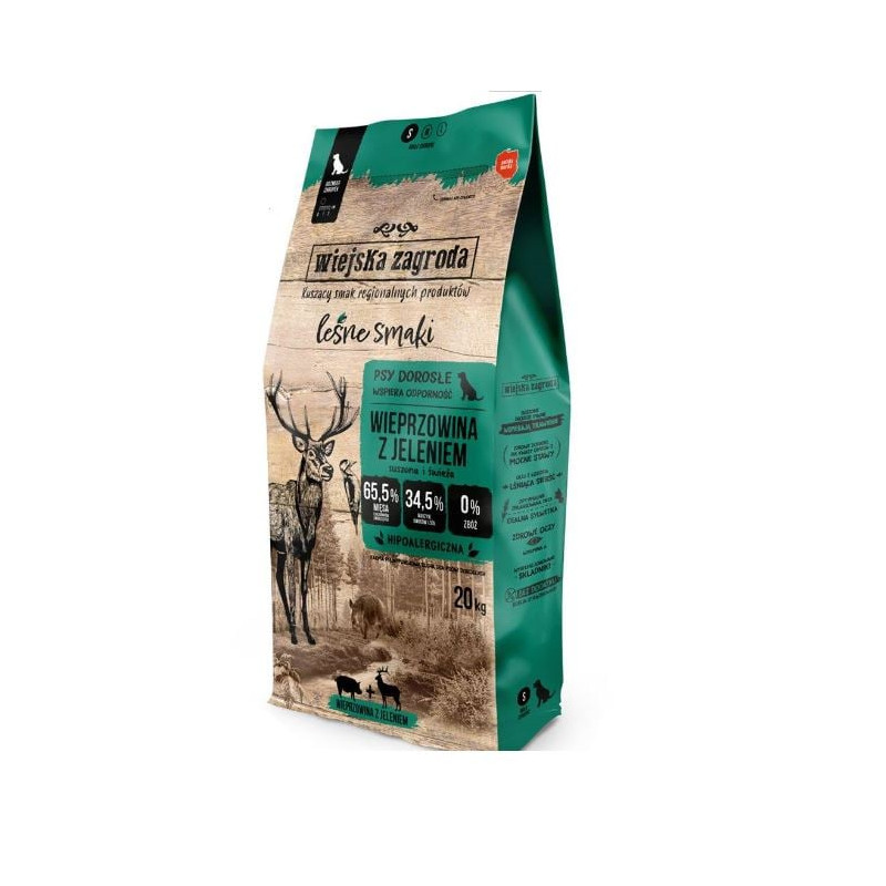 Mangime secco wiejska zagroda maiale con cervo s per cani 20kg