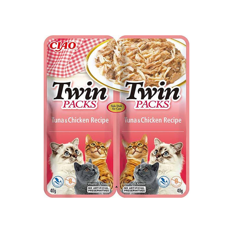 Mangime inaba cat twin cibo umido per gatti con tonno e pollo 2x40g