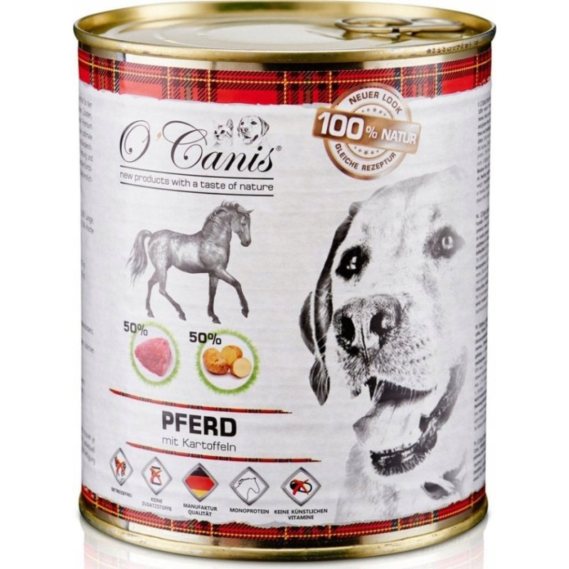 Cibo umido o'canis carne di cavallo con patate per cani 800g