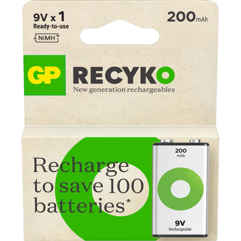Batteria ricaricabile gp batteries gp recyko 9v/200mah