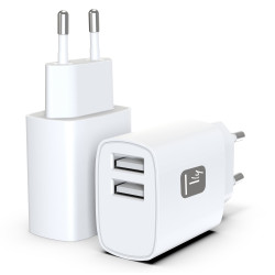 Alimentatore da rete techly 2xusb-a 12w bianco