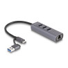 Hub usb delock 5gbps 3porte + lan gigabit con usb tipo-c grigio