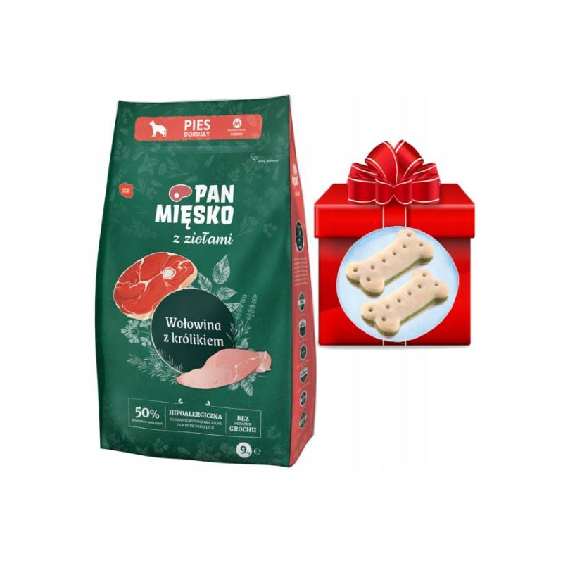 cibo secco pan miesko con erbe manzo coniglio m per cani 9kg